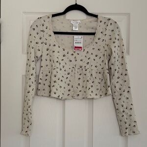 Kirious Los Angeles Cropped Babydoll Henley Floral Print Women's Size Small